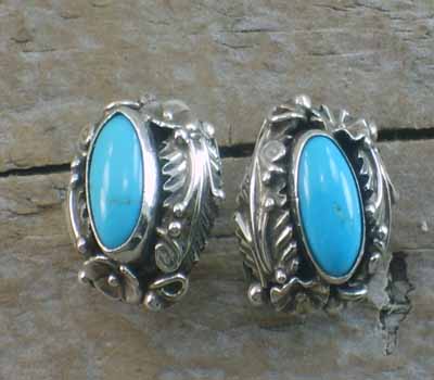 Sterling Feather Earrings Turquoise Post